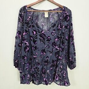 Velvet Burnout‎ Top L Purple Semi-Sheer Whimsigoth Ethereal Witchy Boho Fairy